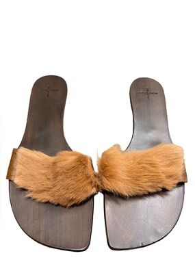 Dusica Dusica Italy Calf Hair Slide Sandals Brown Fur Leather EU 37